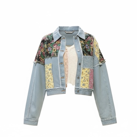 POL BOHO Patchwork Denim Women Size Small Jacket With Stitching Detail NEW - Picture 7 of 16
